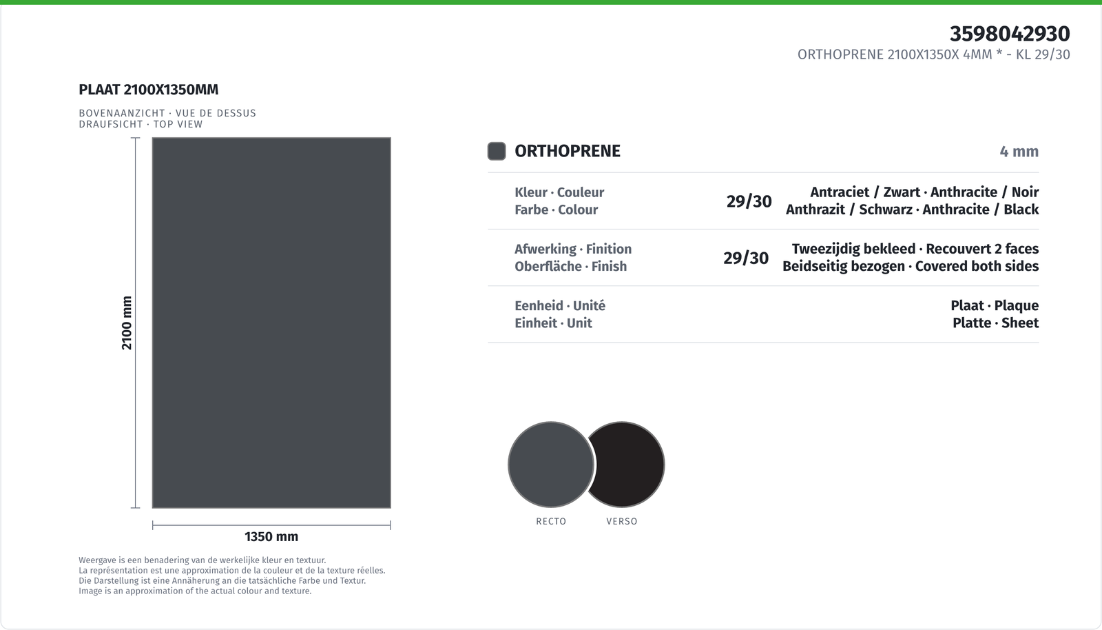 ORTHOPRENE 2100X1350X 4MM * CL 29/30