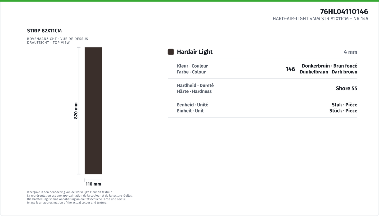 HARD-AIR-LIGHT 4MM STR 82X11CM NR 146