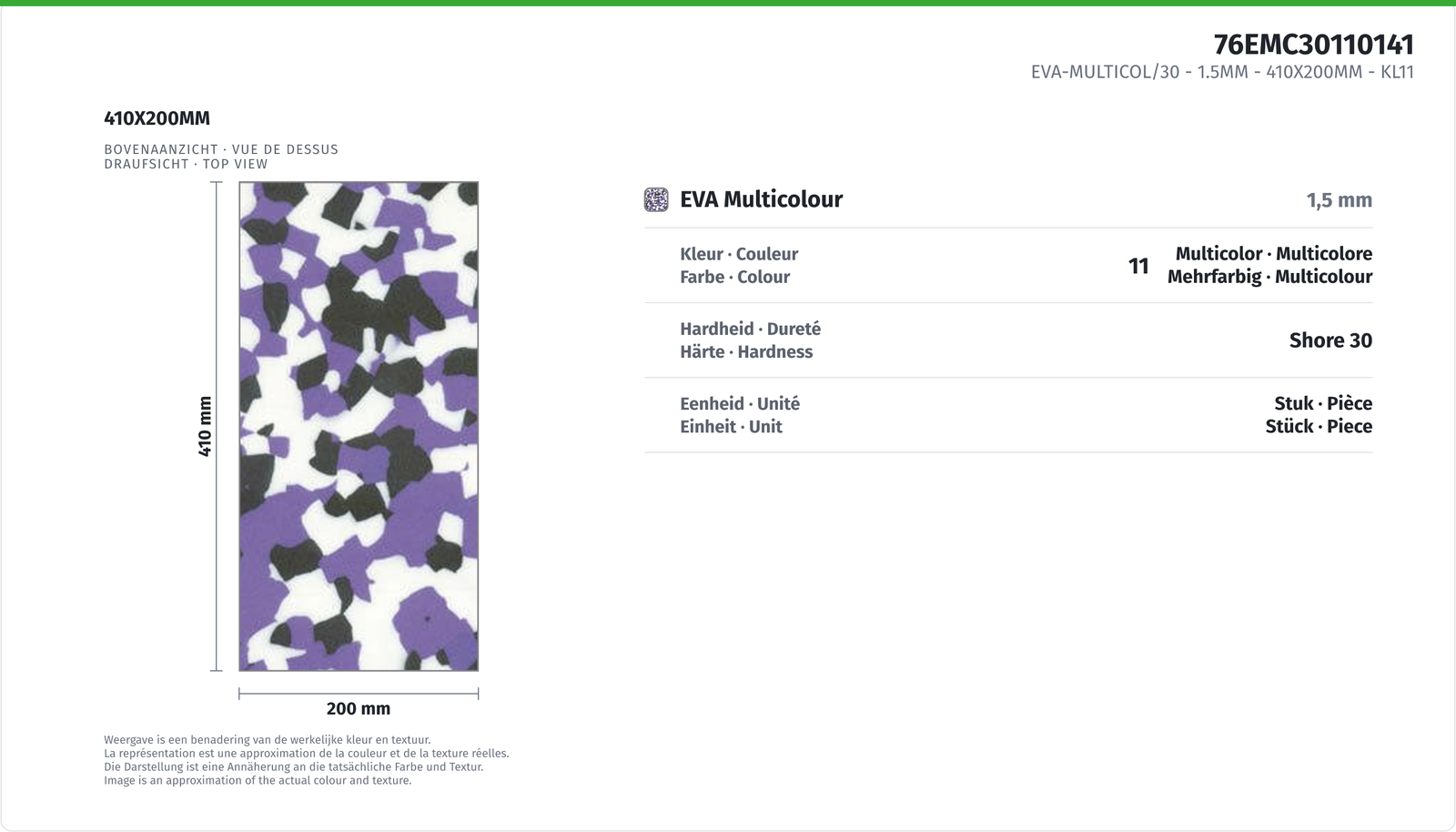 EVA-MULTICOL/30 - 1.5MM 410X200MM - KL11