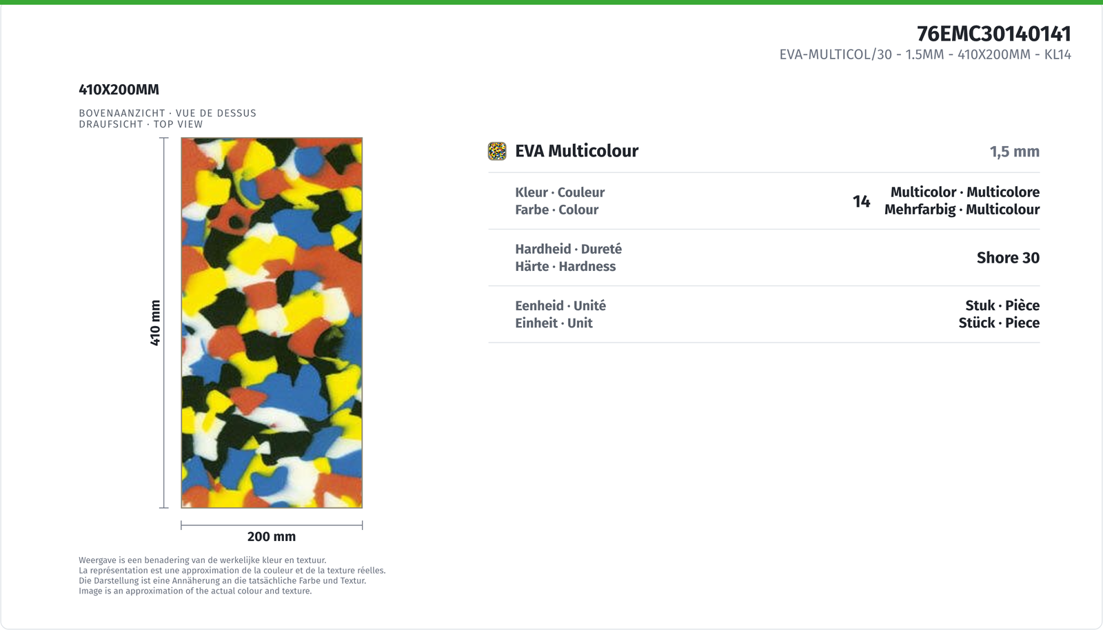 EVA-MULTICOL/30 - 1.5MM 410X200MM - KL14