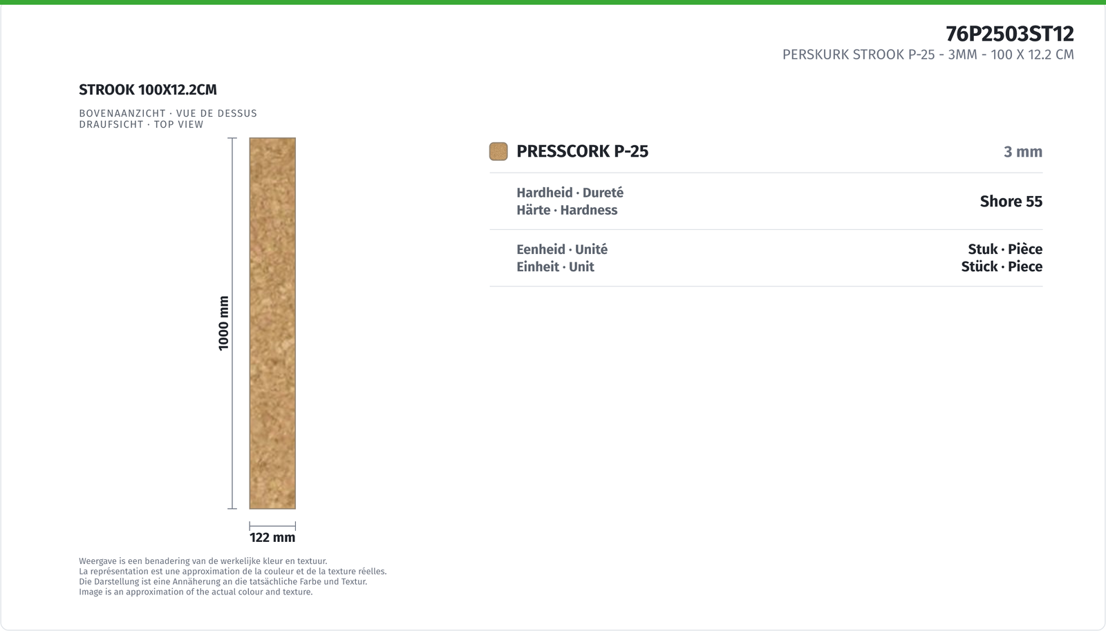 LIEGE BANDE P-25 - 3MM 100 X 12.2 CM