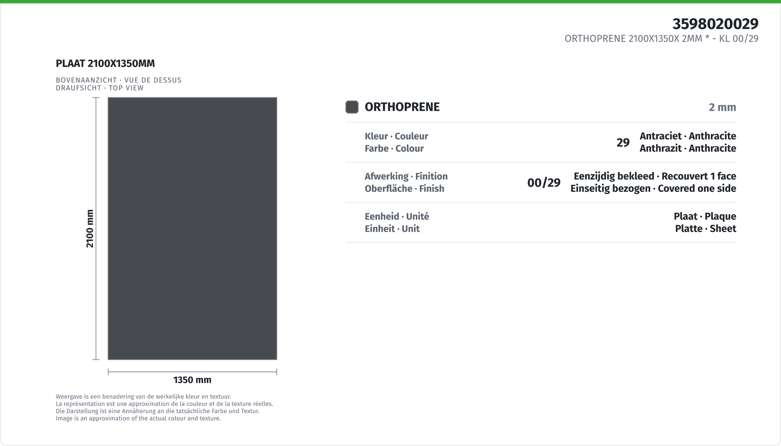 ORTHOPRENE 2100X1350X 2MM * CL 00/29