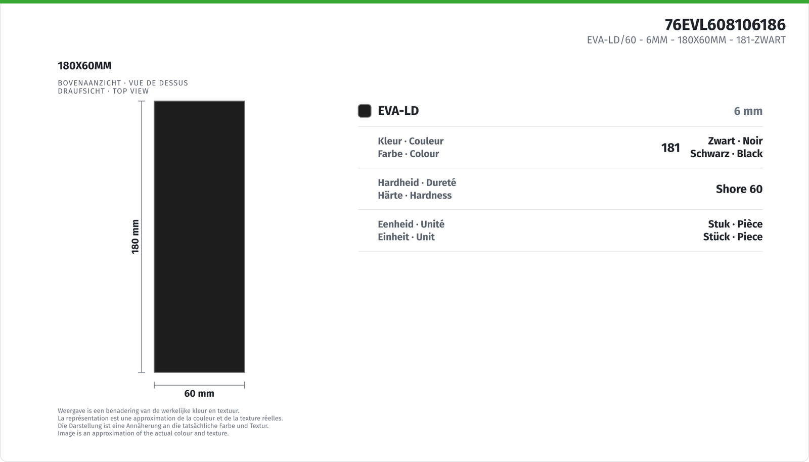 EVA-LD/60 - 6MM - 180X60MM 181-NOIR