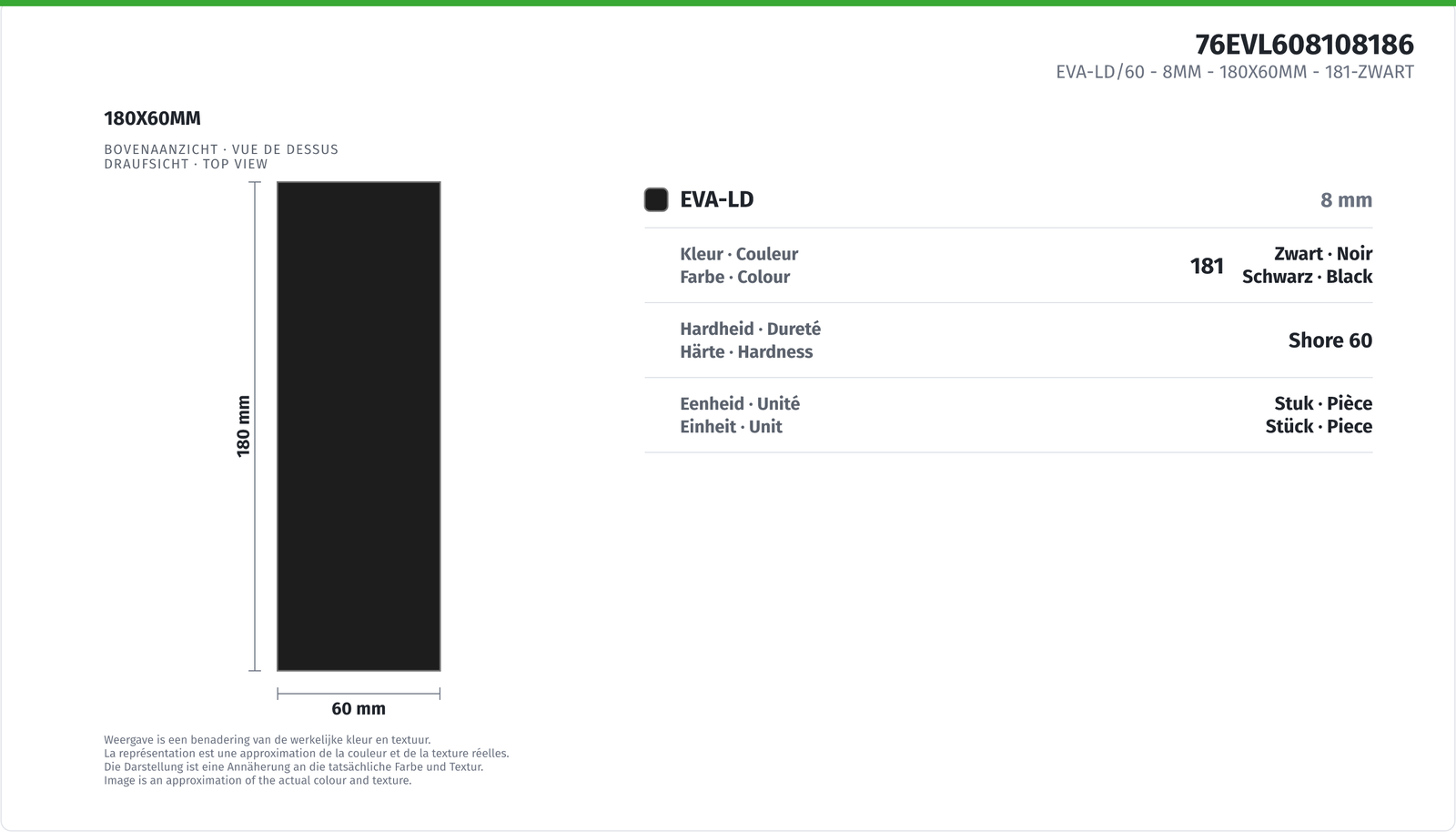 EVA-LD/60 - 8MM - 180X60MM 181-NOIR
