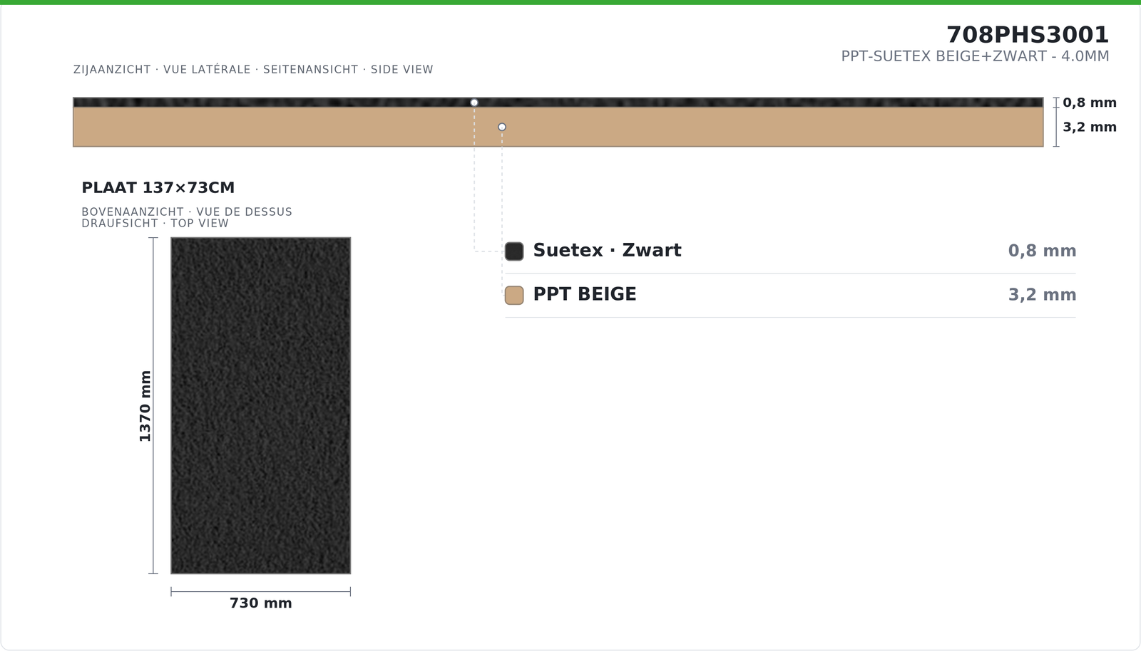 PPT-SUETEX BEIGE+BLACK - 4.0MM 137 X 73CM