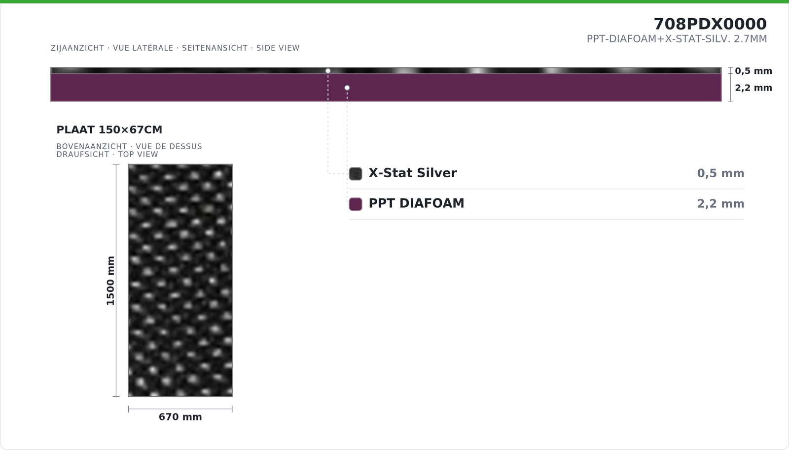PPT-DIAFOAM+X-STAT-SILV. 2.7MM 150 X 67CM