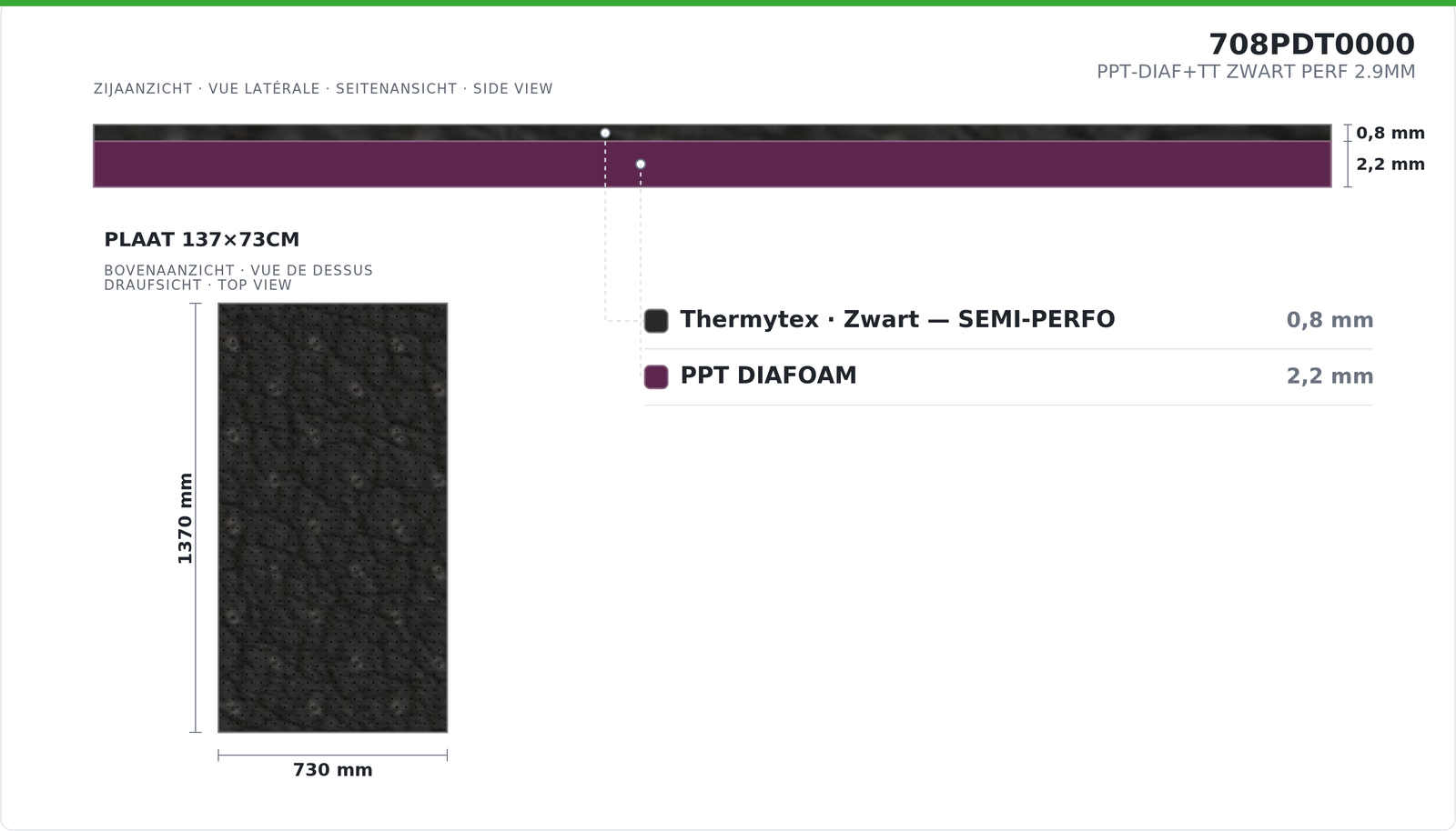PPT-DIAF+TT BLACK PERF 2,9MM 137 X 73CM