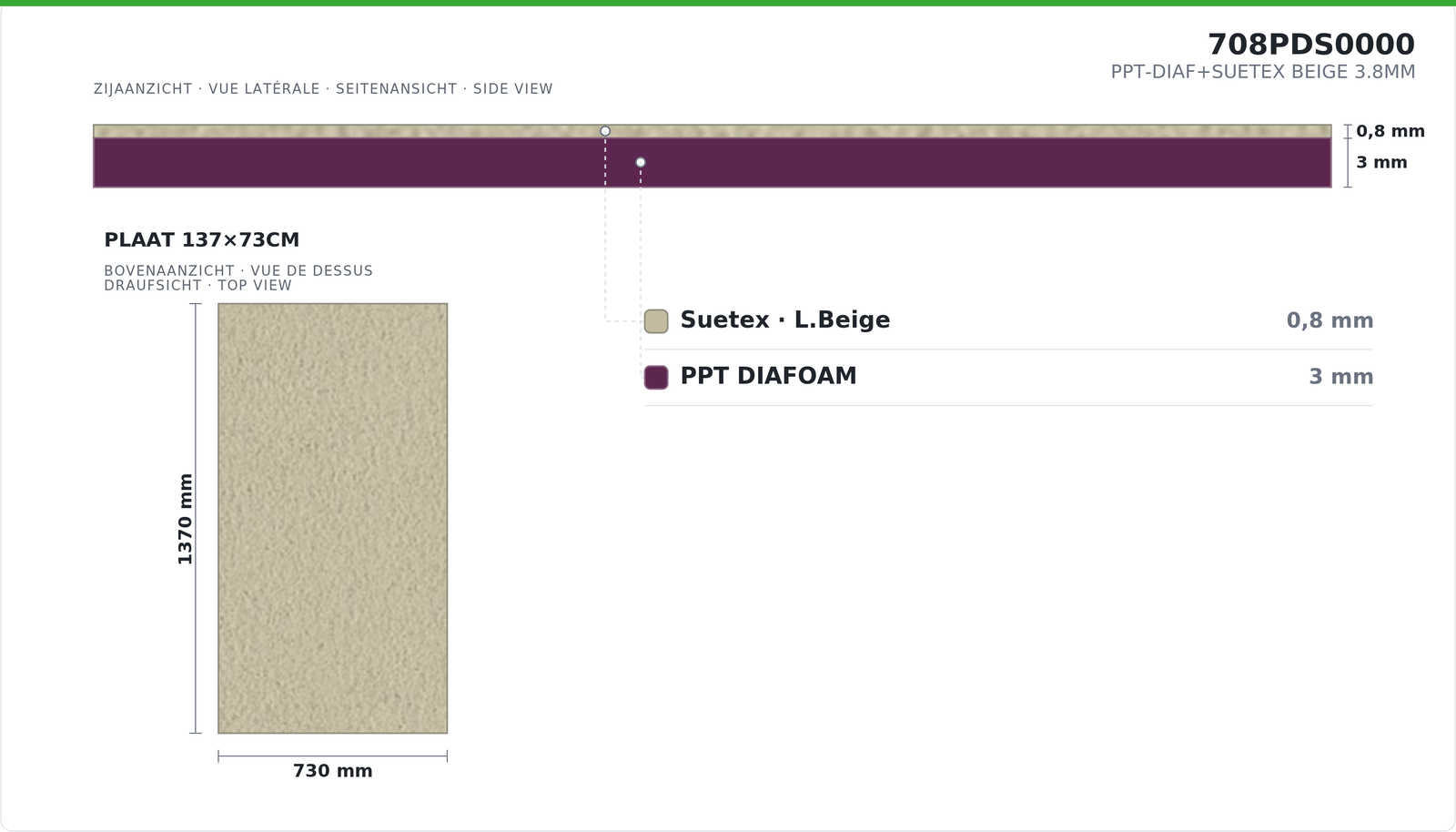 PPT-DIAF+SUETEX BEIGE 3.8MM 137 X 73CM