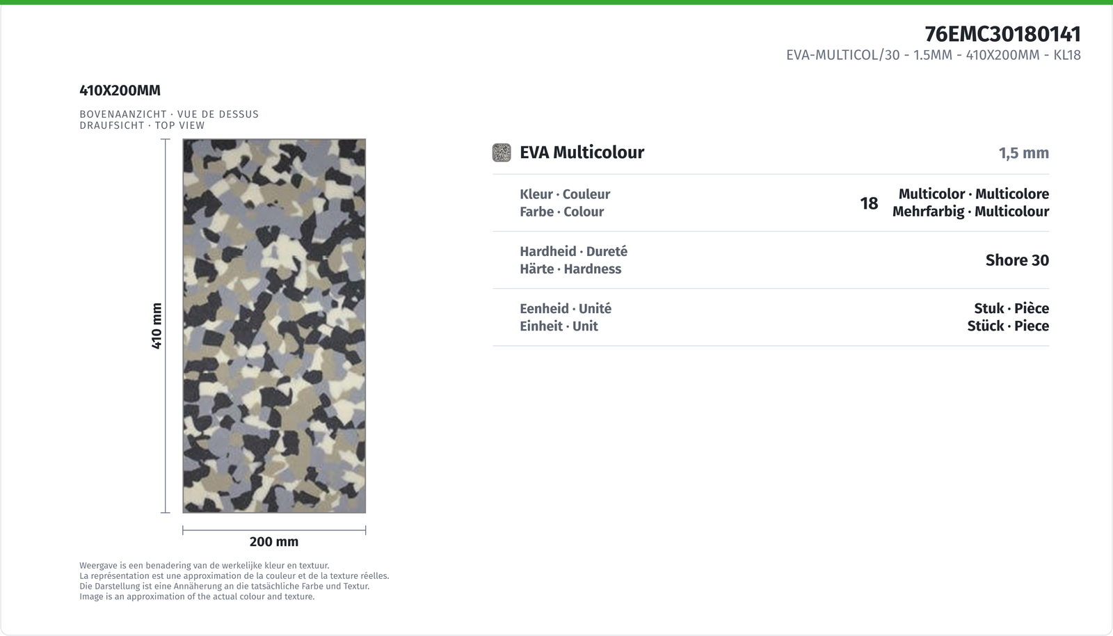 EVA-MULTICOL/30 - 1.5MM 410X200MM - CL18