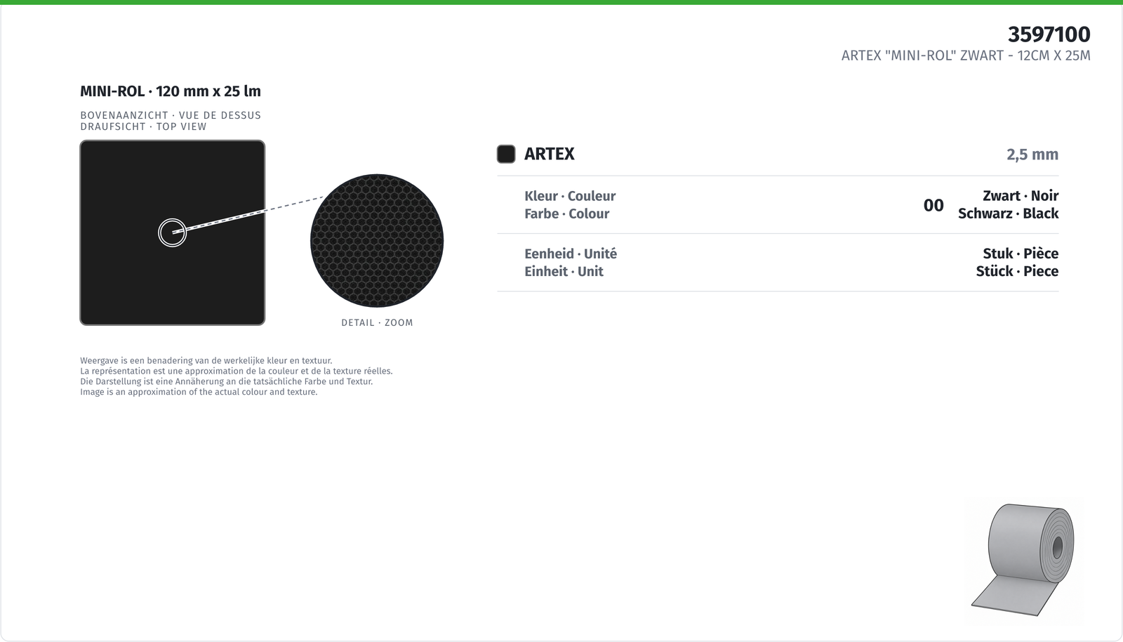 ARTEX "MINI-ROLL" BLACK 12CM X 25M