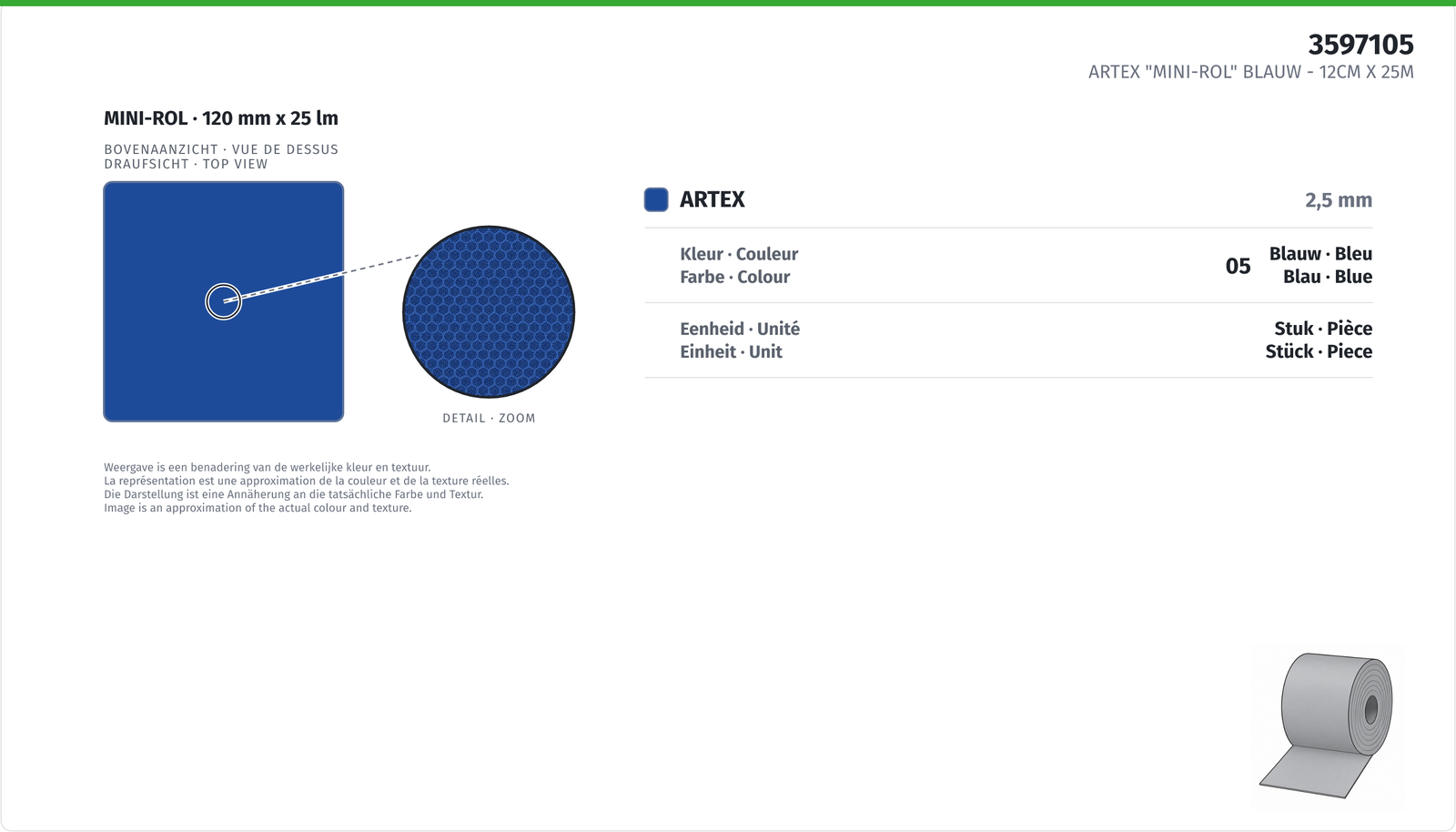 ARTEX "MINI-ROLL" BLUE 12CM X 25M
