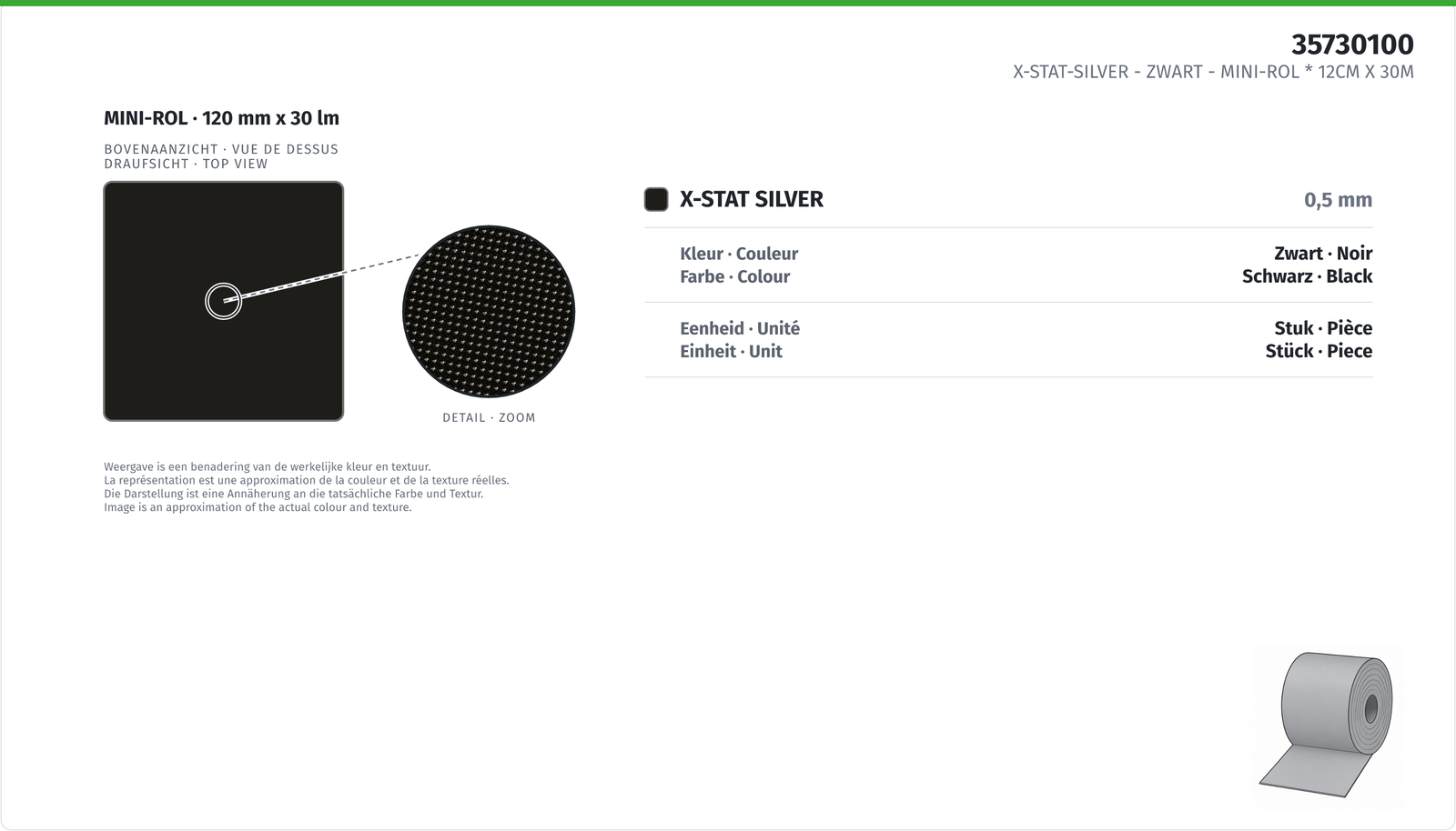 X-STAT-SILVER - BLACK MINI-ROLL * 12CM X 30M
