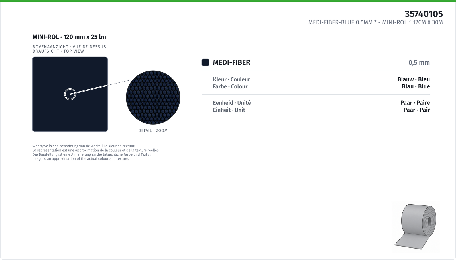 MEDI-FIBER BLUE 0.5MM MINI-ROLL * 12CM X 30M