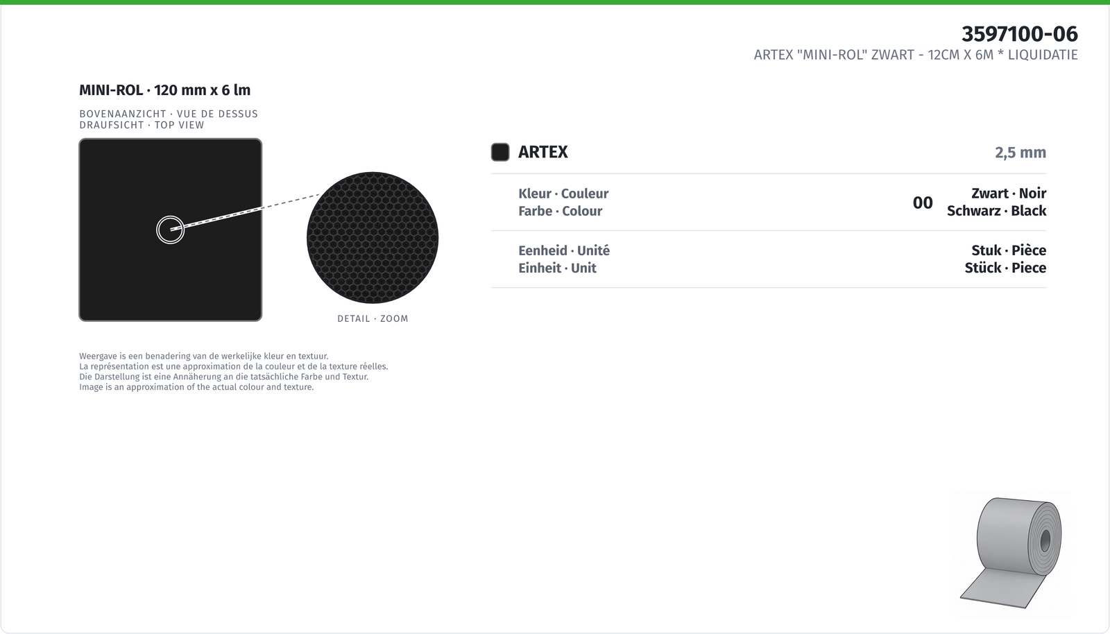 ARTEX "MINI-ROLL" BLACK 12CM X 6M * LIQUIDATIE