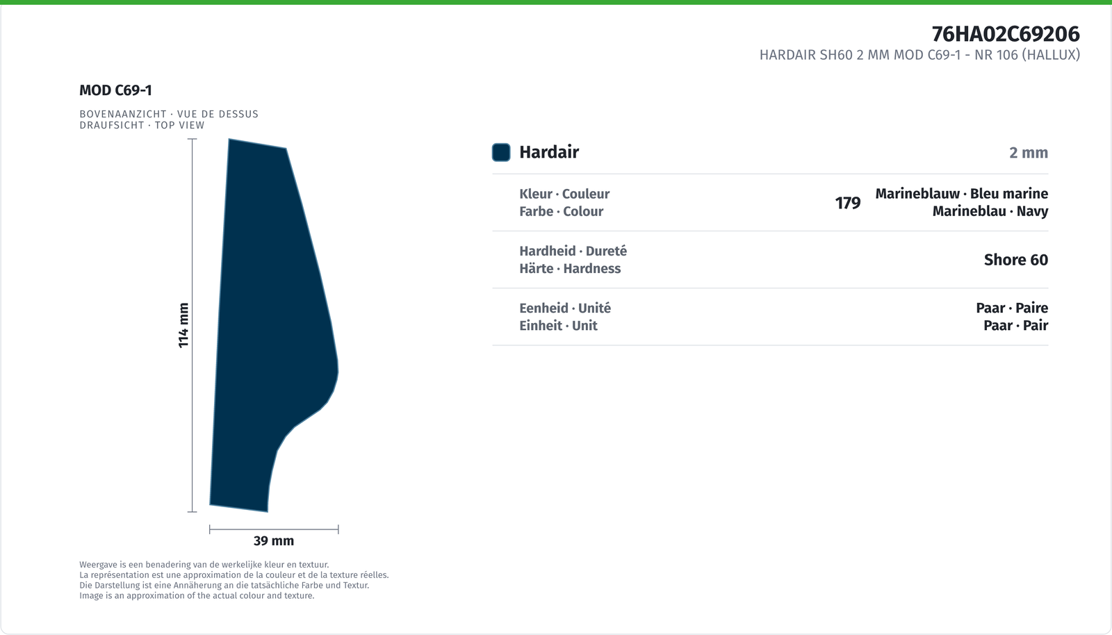 HARDAIR SH60 2 MM MOD C69-1 NR 106 (HALLUX)