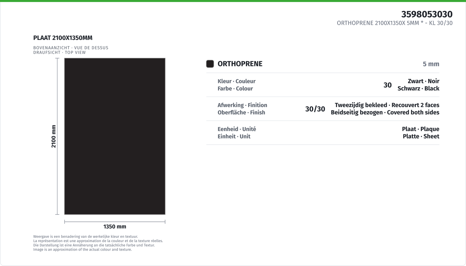 ORTHOPRENE 2100X1350X 5MM * CL 30/30