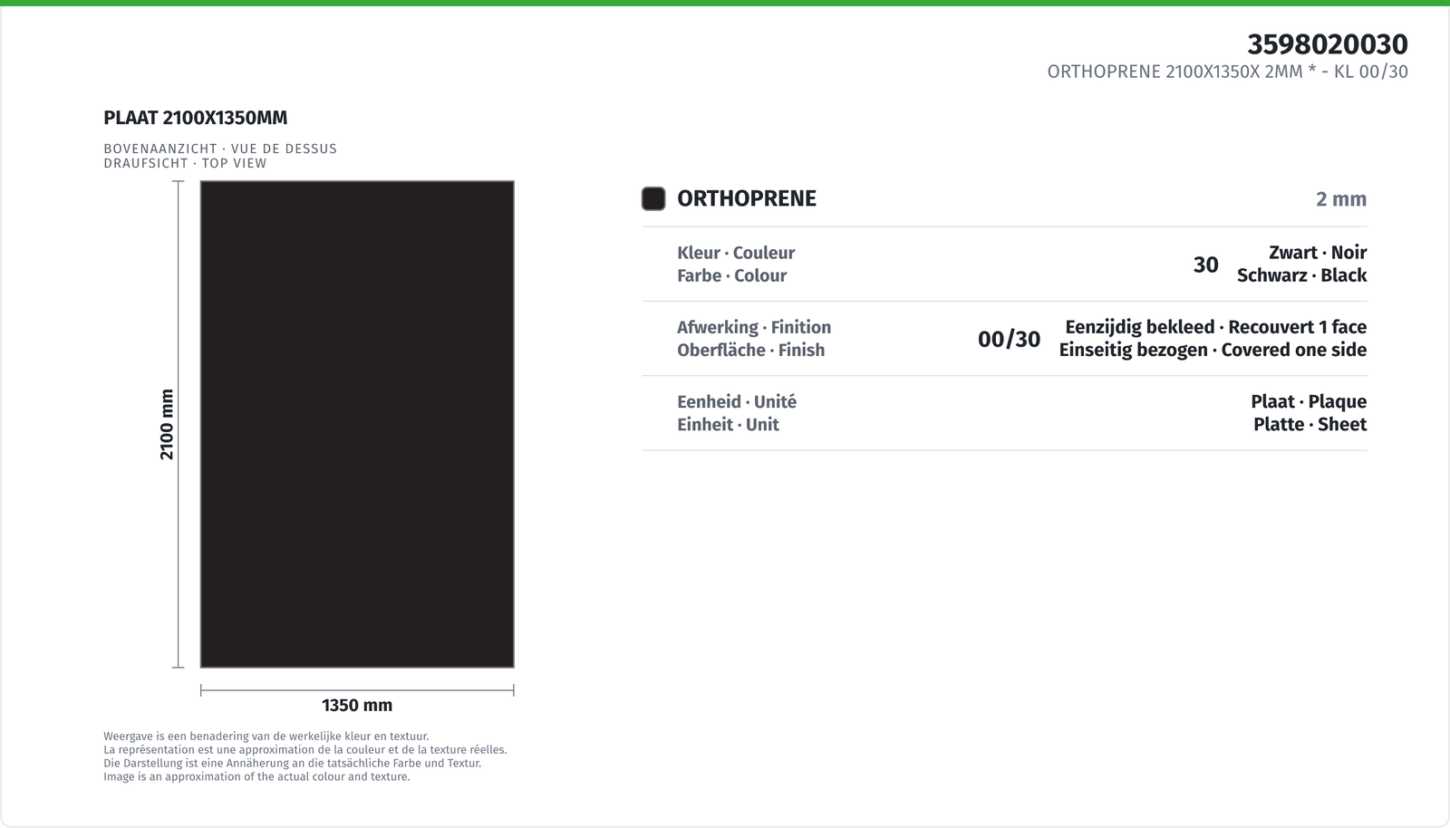 ORTHOPRENE 2100X1350X 2MM * CL 00/30