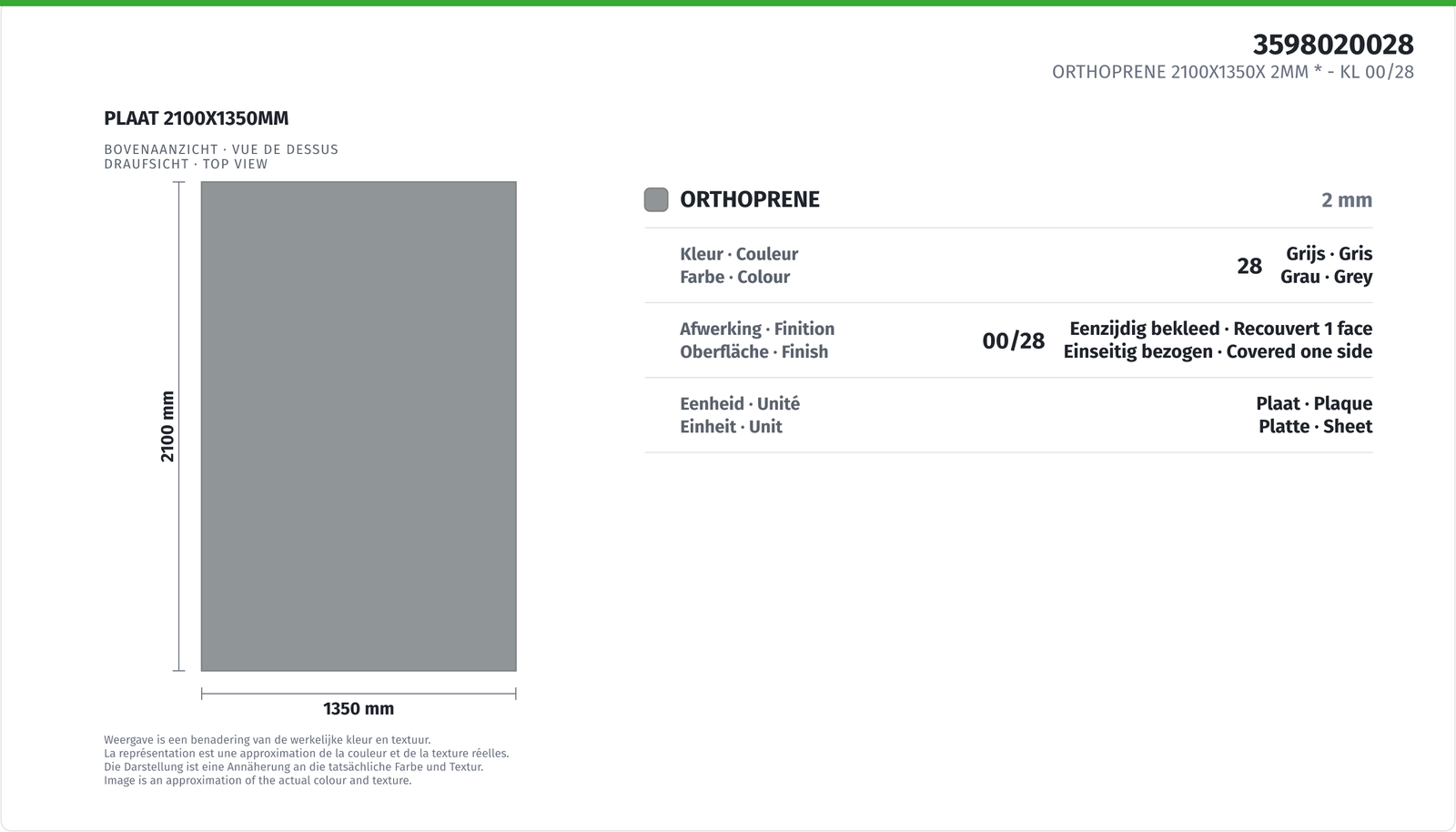 ORTHOPRENE 2100X1350X 2MM * CL 00/28